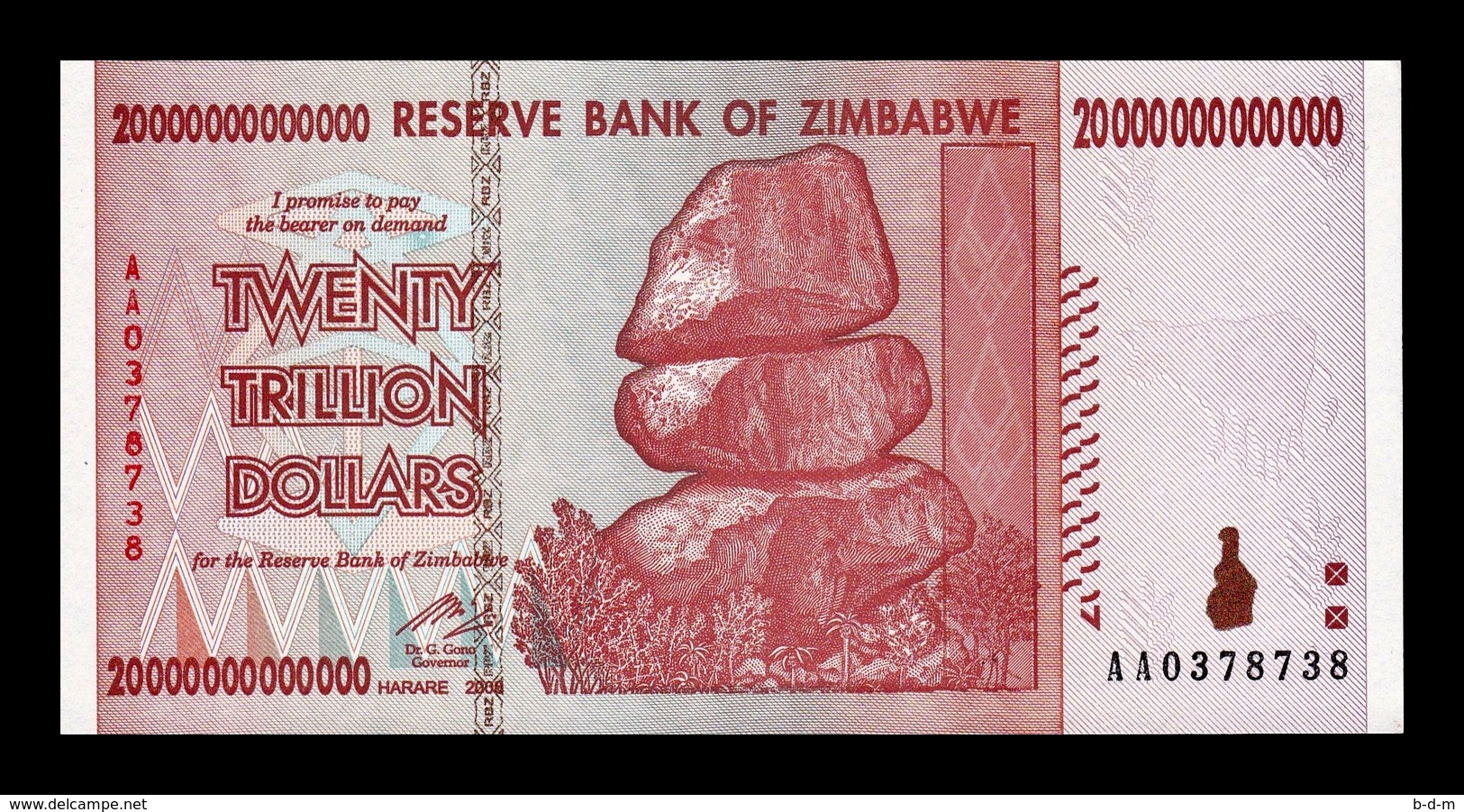 Zimbabwe 20000000000000 20 Trillion Dollars 2008 Pick 89 SC- AUNC - Zimbabwe
