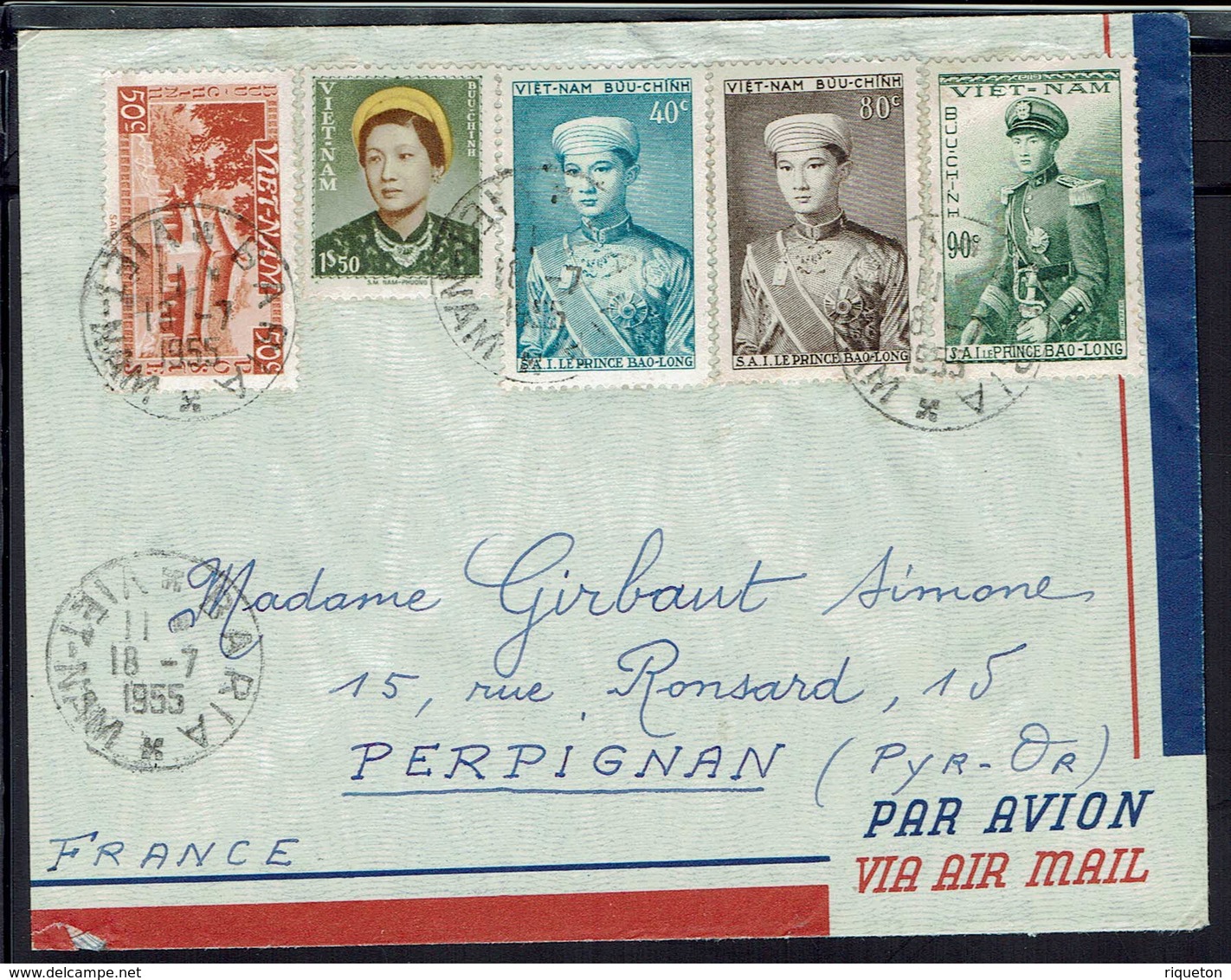 Vietnam - Bel Affranchissement Varié Sur Enveloppe De Ba Ria Vers La France 18-7-1955 - B/TB - - Vietnam