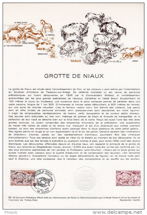 " GROTTE DE NIAUX " Sur Document Philatélique Officiel 1°Jour De 1979. N° YT 2043. Parfait état . DPO - 1970-1979