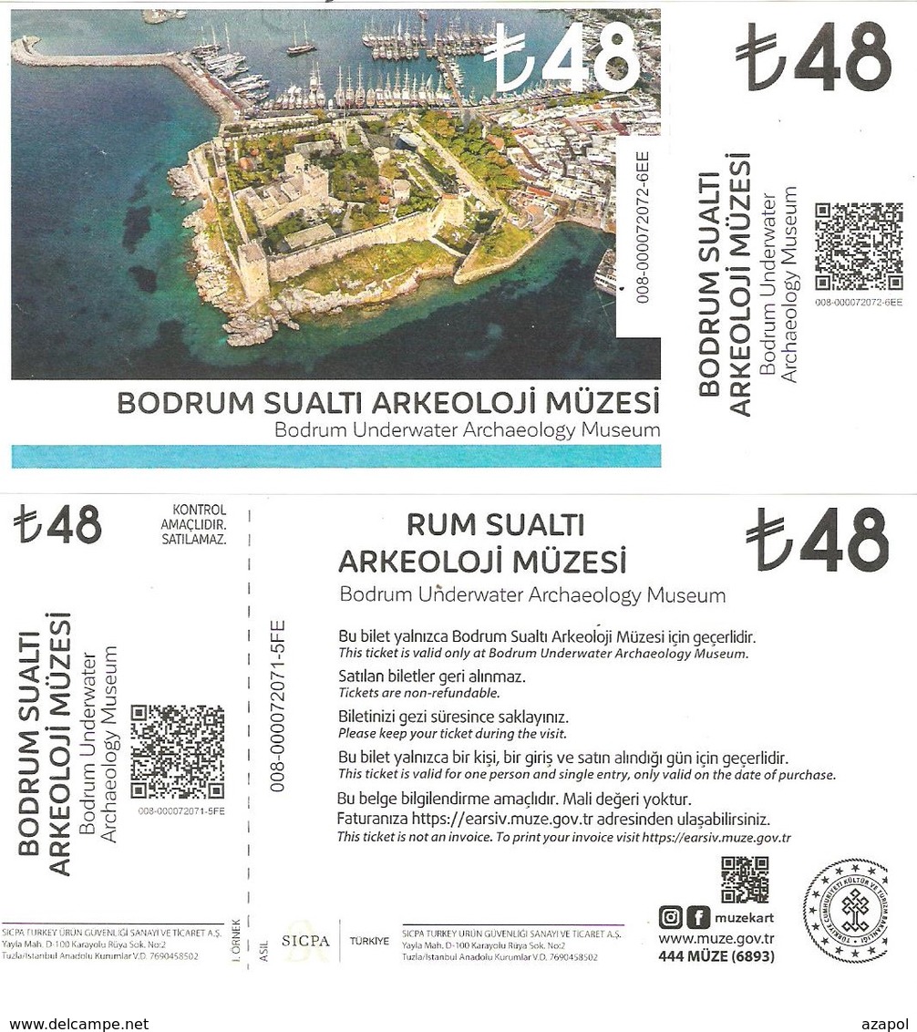 Admission Ticket: Turkey, 1 Ticket For Bodrum Underwater Archeology Museum, Bodrum, 2019 - Tickets D'entrée