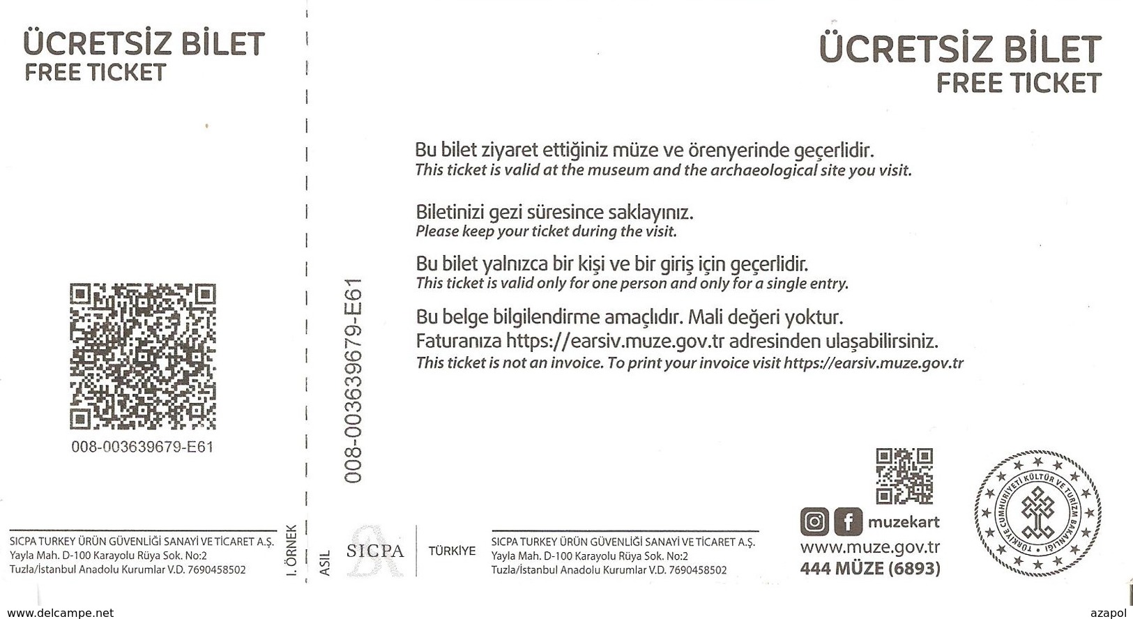 Admission Ticket: Turkey, 1 Ticket For Historical Museum, Istanbul, 2019 - Tickets D'entrée