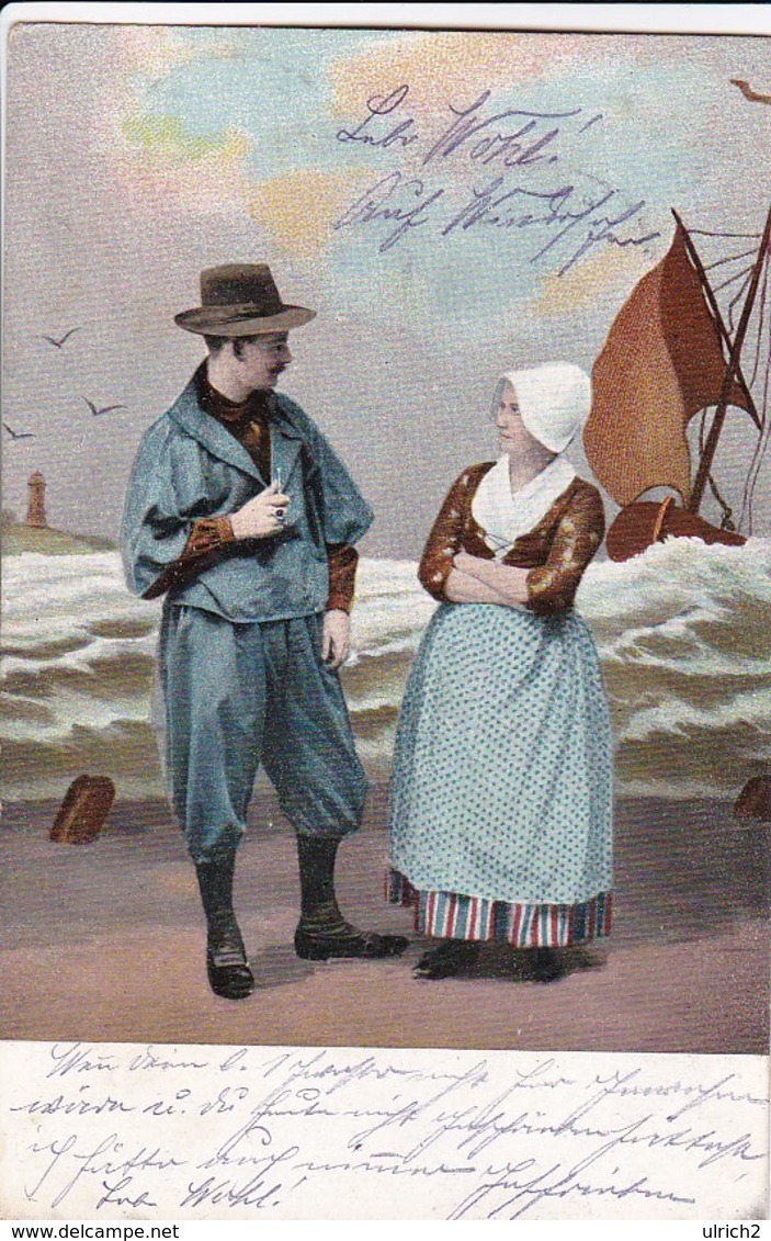 AK Paar In Tracht Am Meer - Holland (?) - Segelschiff - Mosbach Nach Mauer Amt Heidelberg - 1906 (46942) - Bekende Personen