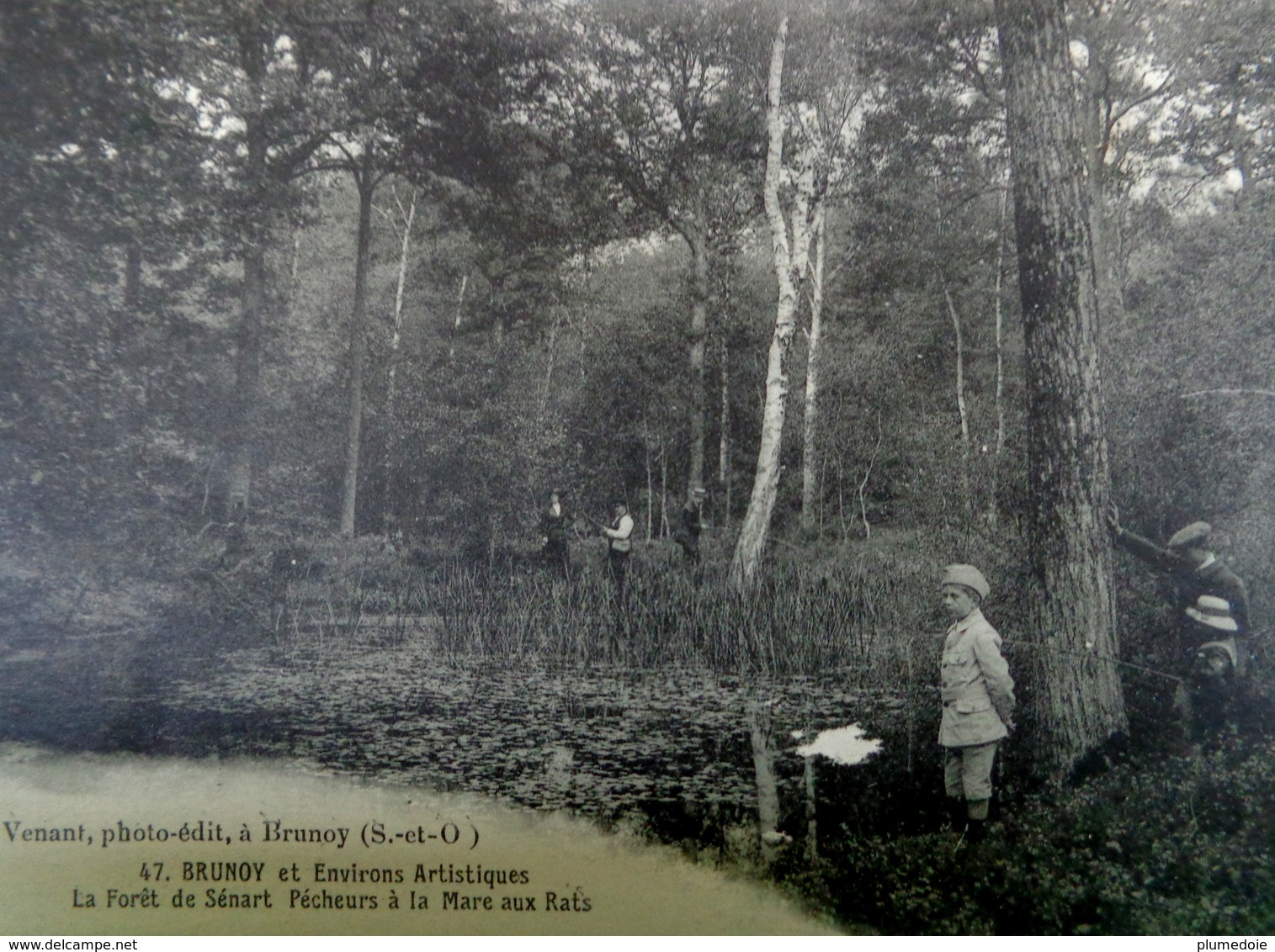 CPA 91  Animée  BRUNOY LA FORÊT DE SENART . PÊCHEURS A LA MARE AUX RATS EDITEUR E. VENANT - Brunoy