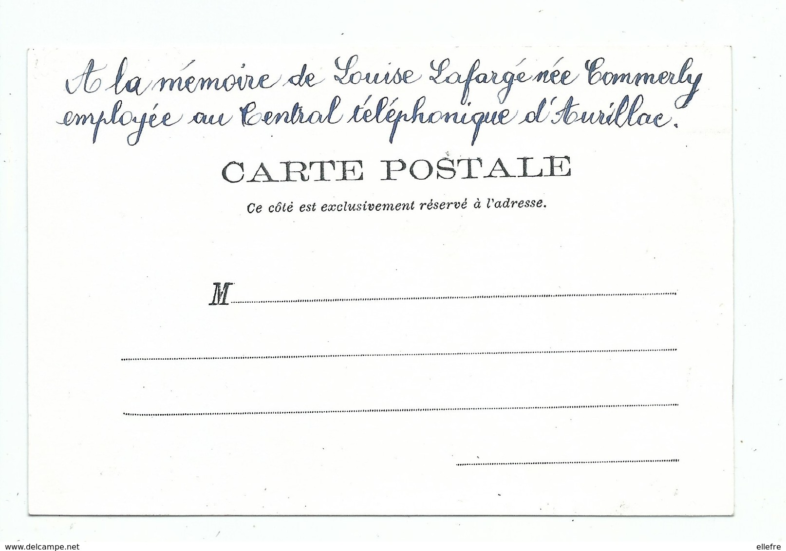 Carte Photo Encollée Métier Poste Central Téléphonique D' Aurillac à La Mémoire De Louise Lagargue Née Commely - Postal Services