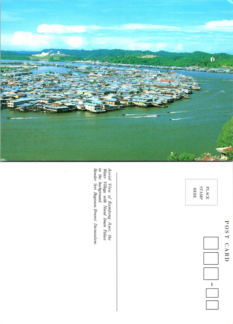 Aerial View Of Kampong Ayer, The Water Village With Nwerd Iman Palace, Bander Seri Begawan, Brunei Darussalam - Brunei