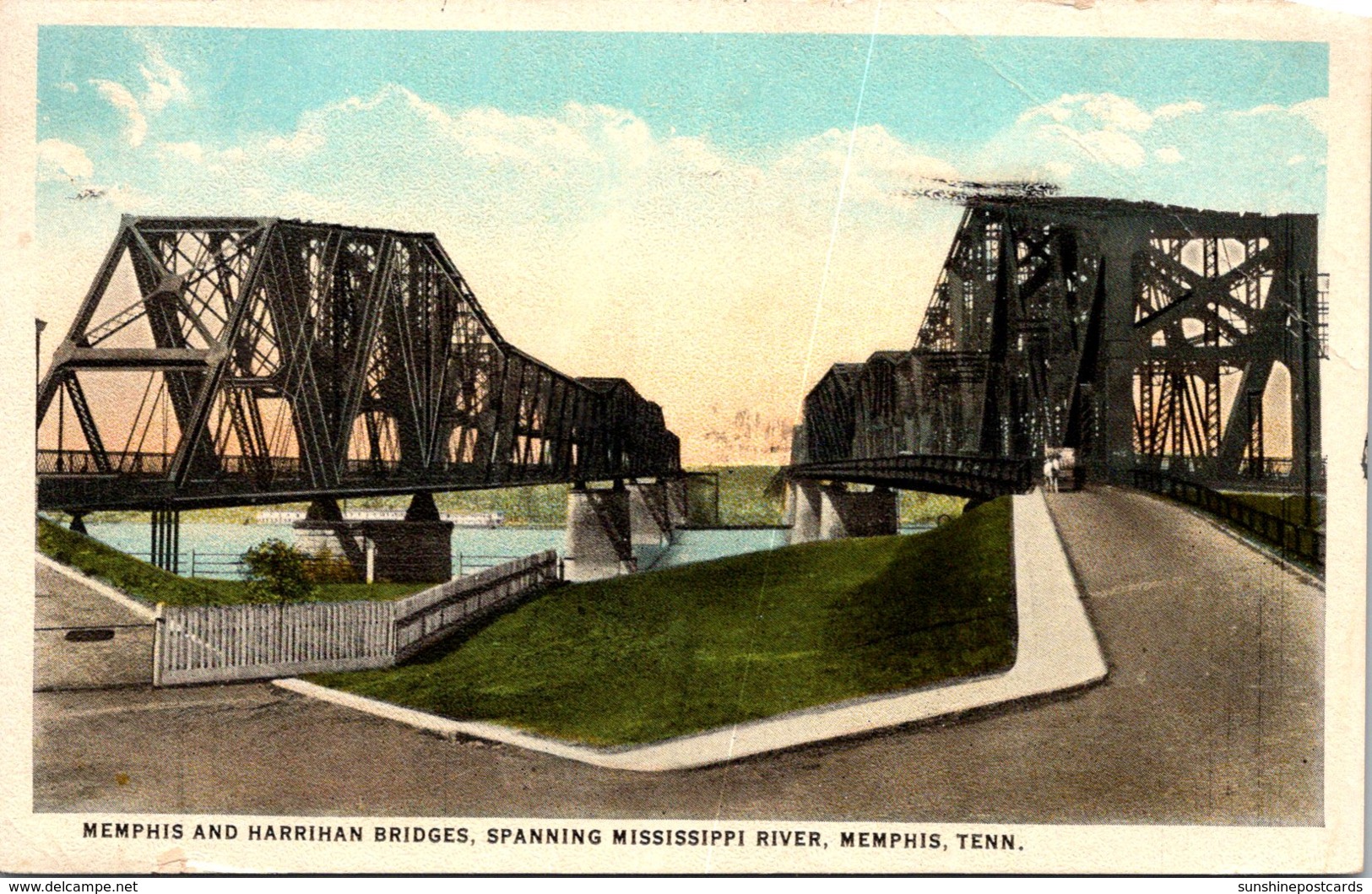 Tennessee Memphis The Memphis And Harrihan Bridges Spanning Mississippi River 1924 Curteich - Memphis