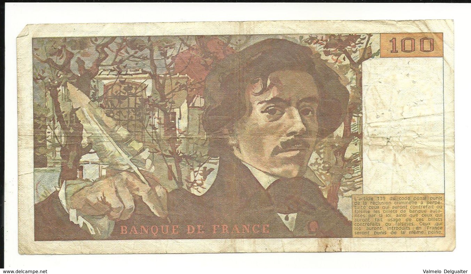 France 100 Francs 1980 Fine+ Pin Holes - 100 F 1978-1995 ''Delacroix''