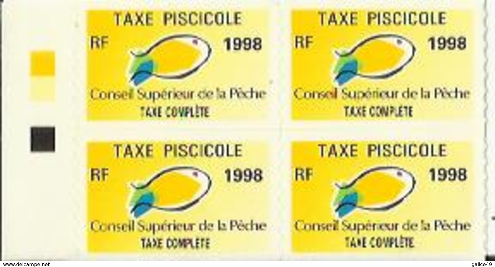 Taxes Pisicoles COMPLETE - Année 1998 - Bloc De 4 Timbres - Pêche