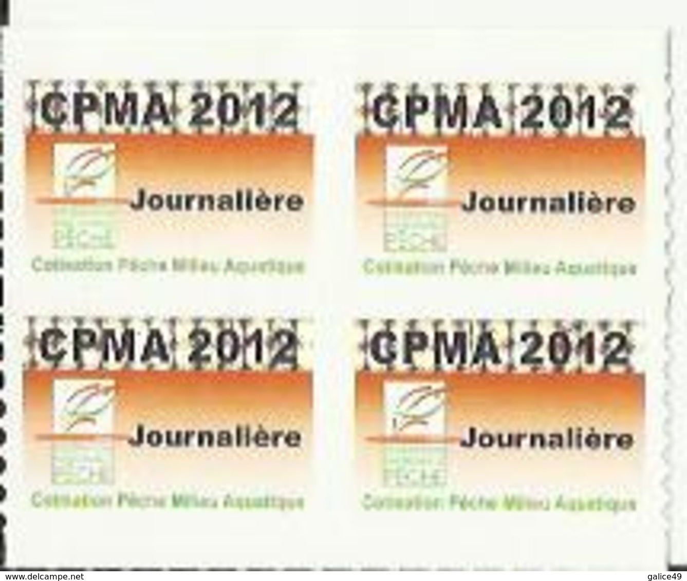 Taxe Piscicole ( CPMA ) Journalière 2012 - Bloc De 4 Timbres Vierges - Pêche