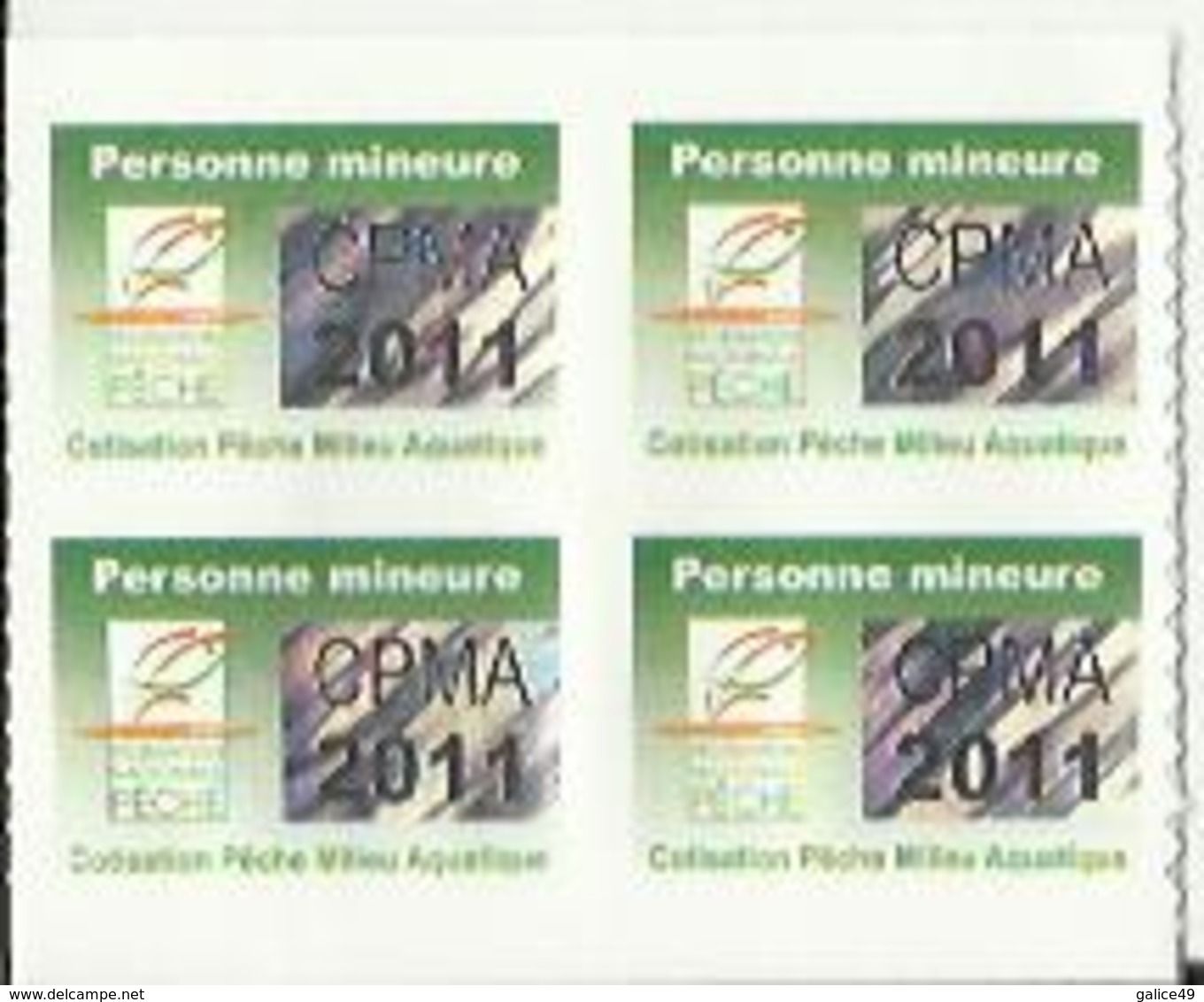 Taxe Piscicole ( CPMA ) Personne Mineure 2011 - Bloc De 4 Timbres Vierges - Pêche