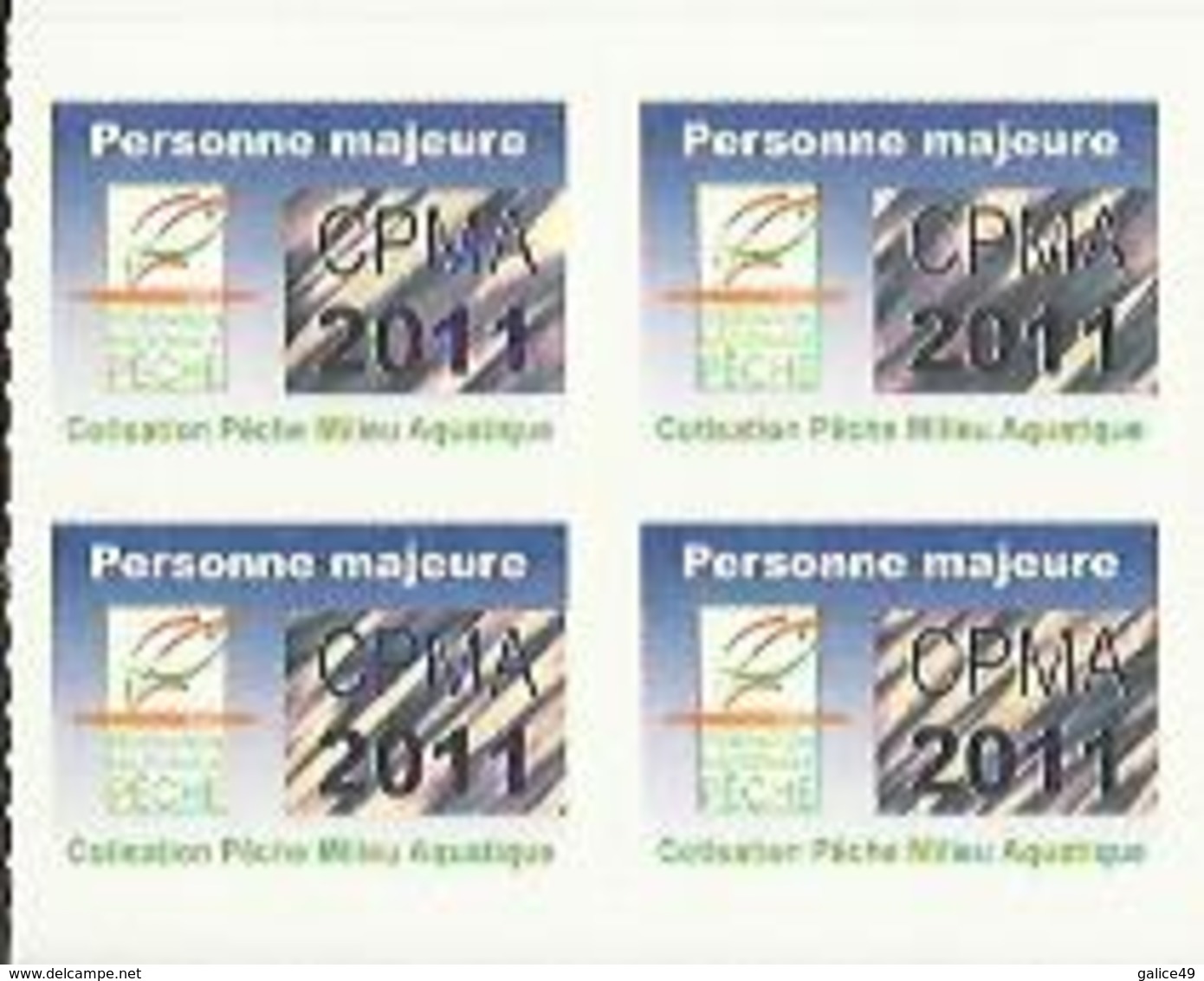 Taxe Piscicole ( CPMA ) Personne MAJEURE 2011 - Bloc De 4 Timbres Vierges - Fischerei