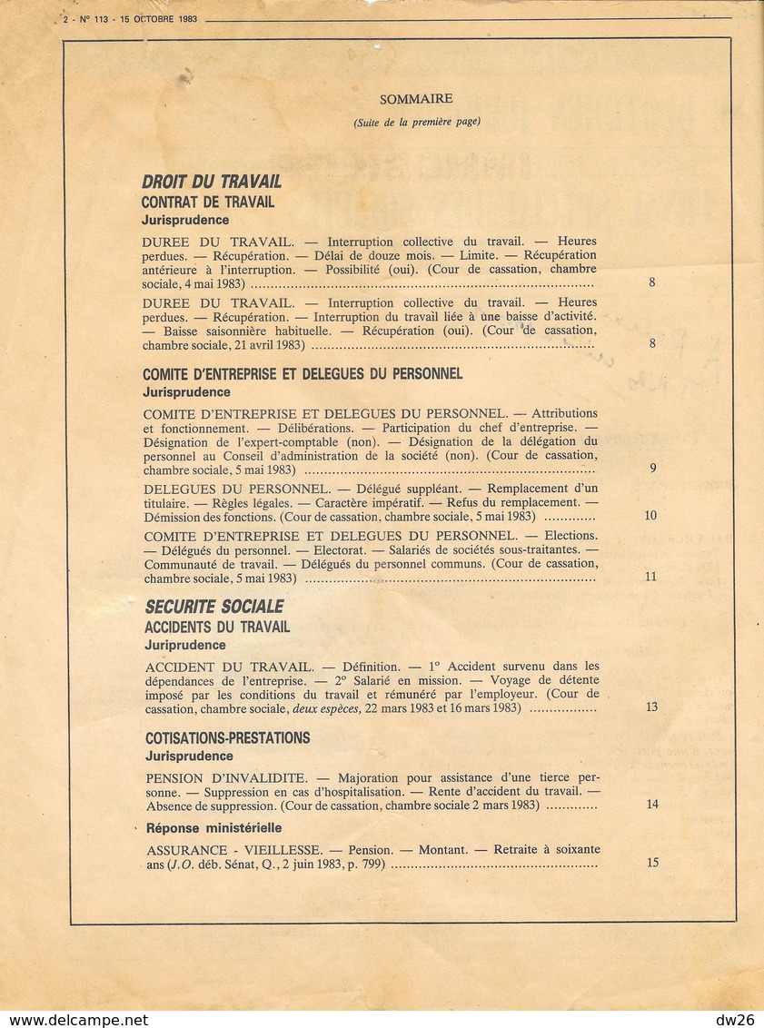 Le Quotidien Juridique - Journal Spécial Des Sociétés Françaises Par Actions - 15 Octobre 1983, N° 113 - 1950 - Nu