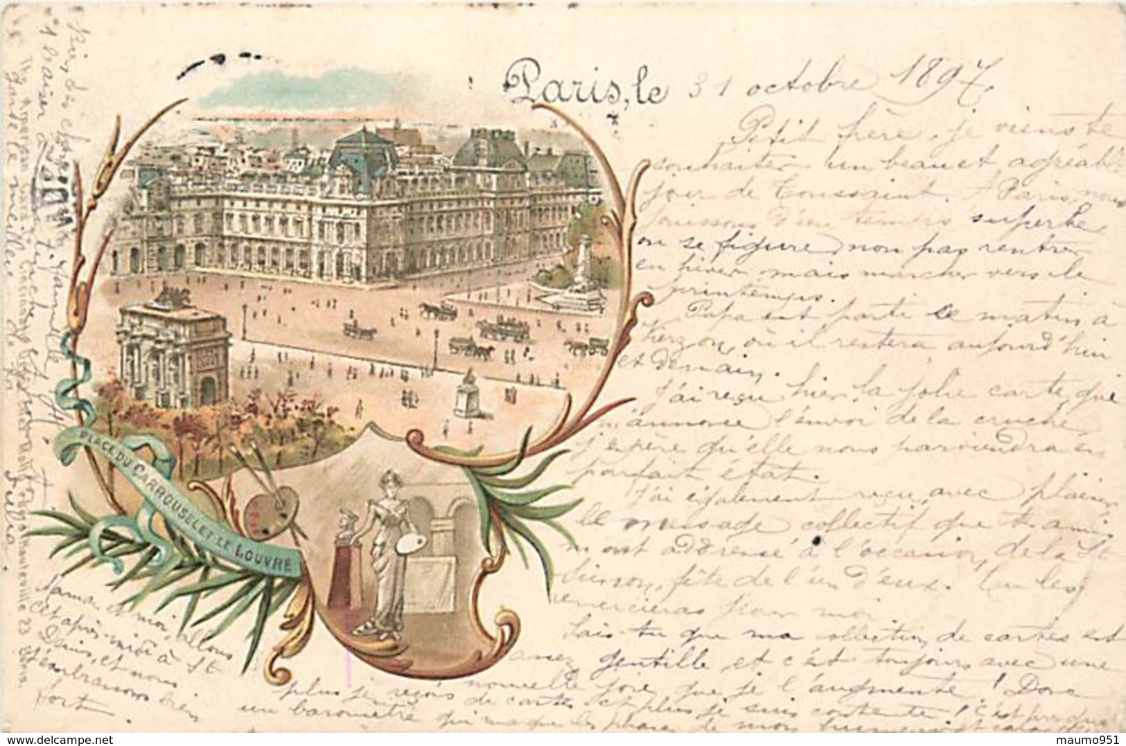 75 SOUVENIR DE PARIS  DE 1897 PLACE DU CARROUSELET LE LOUVRE  - PRIX DE DEPART 1 €00 - Places, Squares