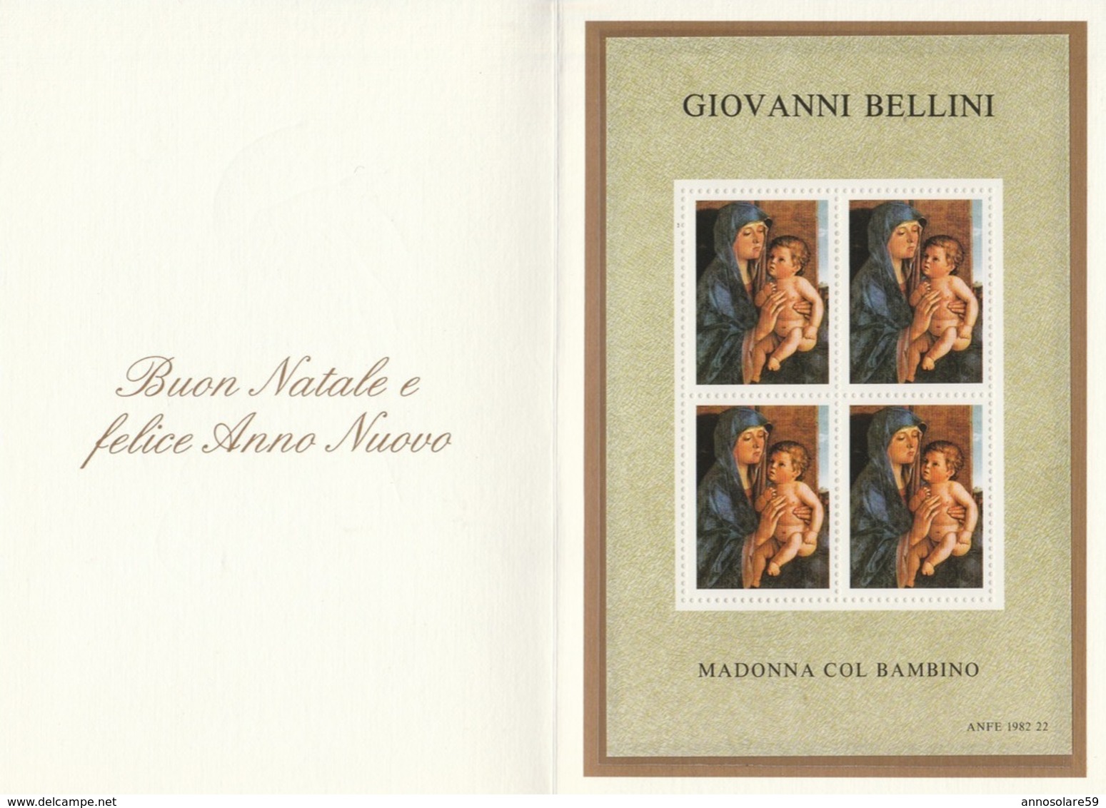 ITALIA: 1 QUARTINA COL FOLDERINO - NATALE, MADONNA COL BAMBINO 1982 - (GIOVANNI BELLINI) - NUOVO - LEGGI - Erinnofilia