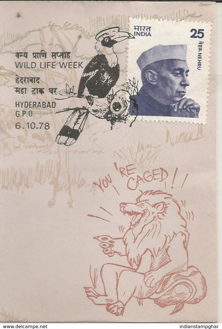 Cuckoos Wild Life Week Pictorial Cancellation, Lion Safari Hyderabad, You 're Caged, Special Cover, Inde, India - Coucous, Touracos