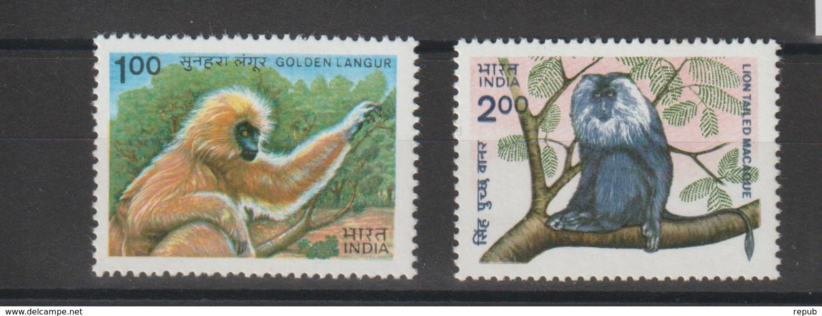 Inde 1983 Animaux Singes Série 775-76 2 Val ** MNH - Neufs
