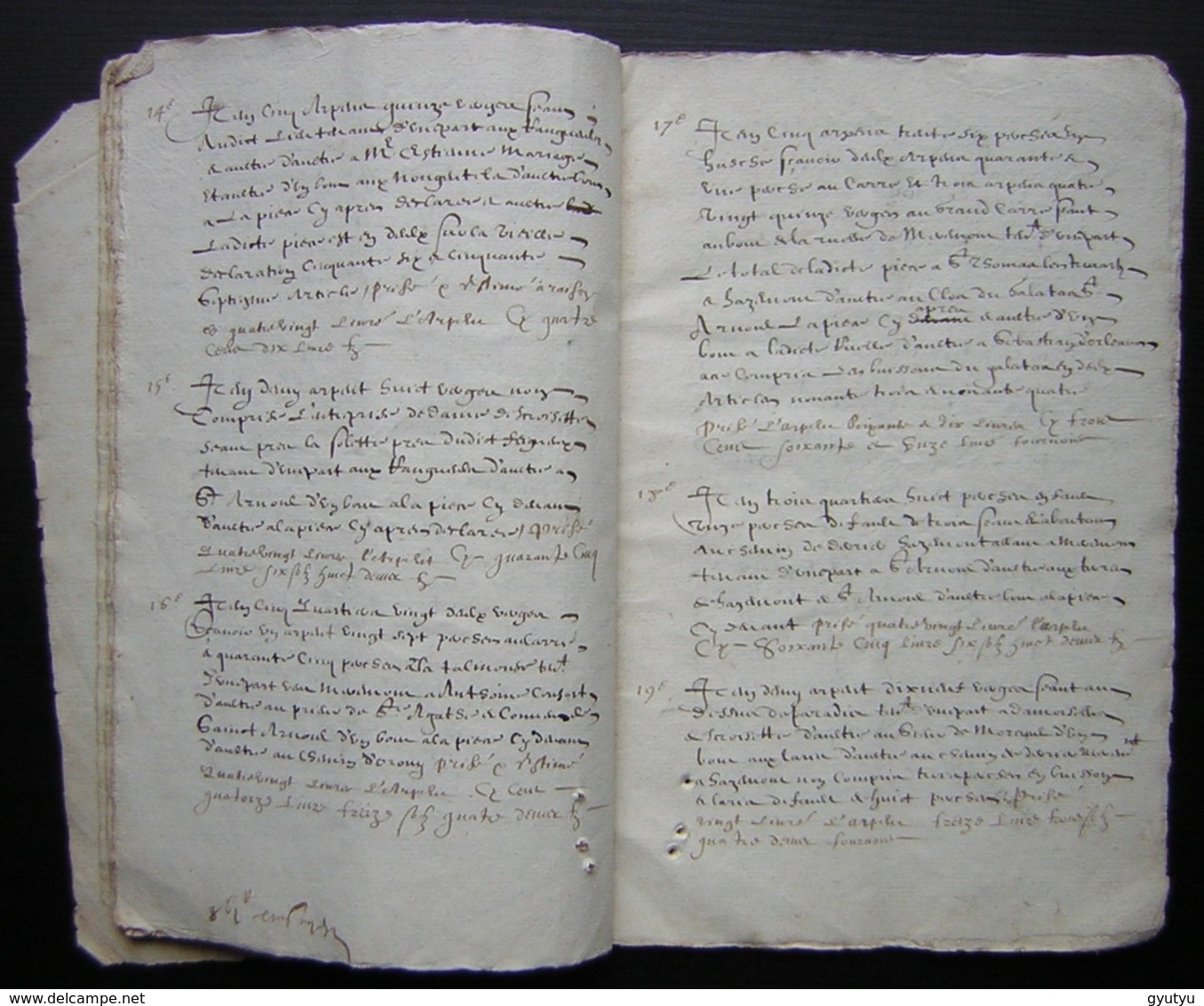 1620 Crépy  en Valois Manuscrit de 54 pages, désignation des terres de Mr  Charmoluë au terroir de Mermont (Oise)