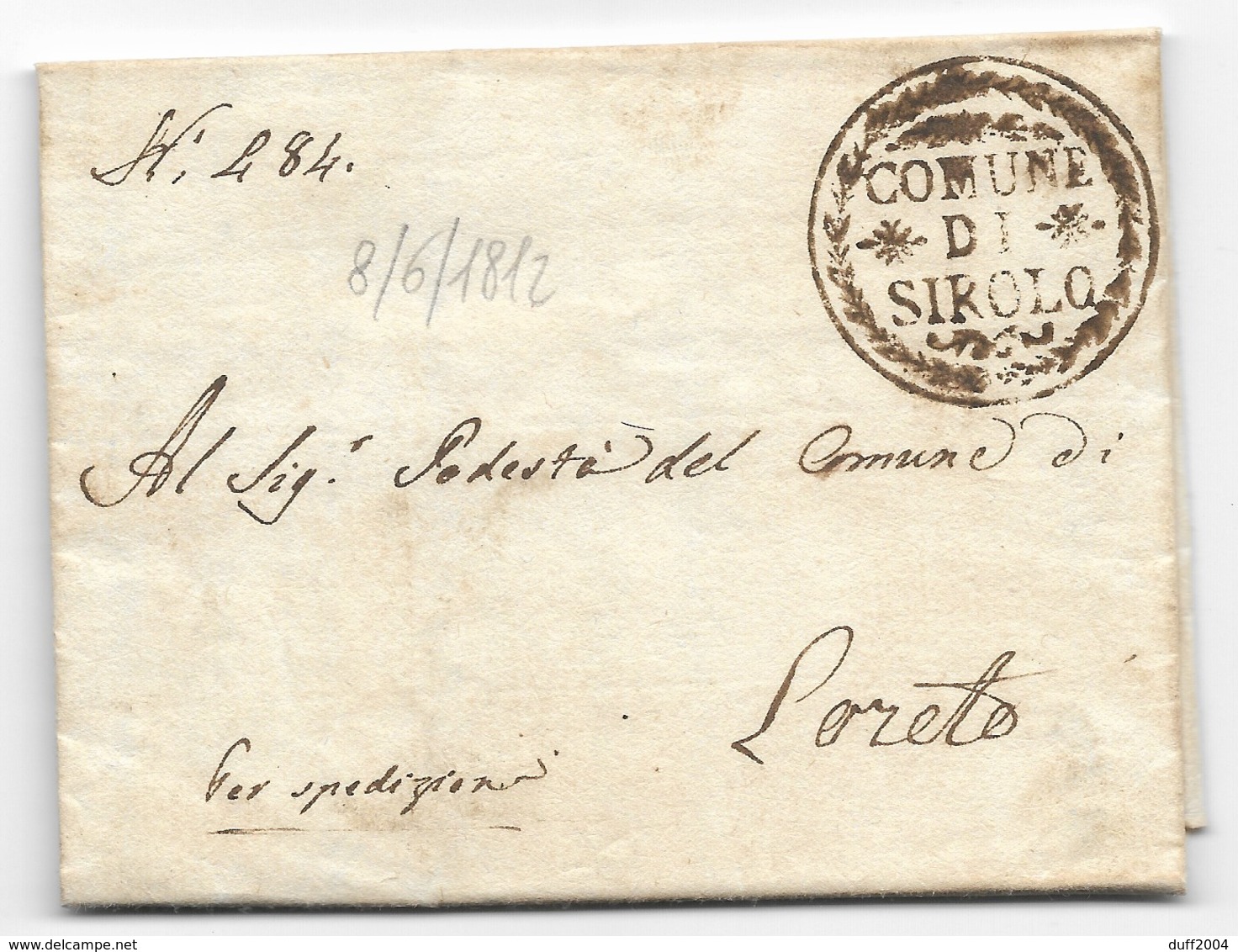 PERIODO NAPOLEONICO - DA SIROLO A LORETO - 8.6.1812. - ...-1850 Préphilatélie