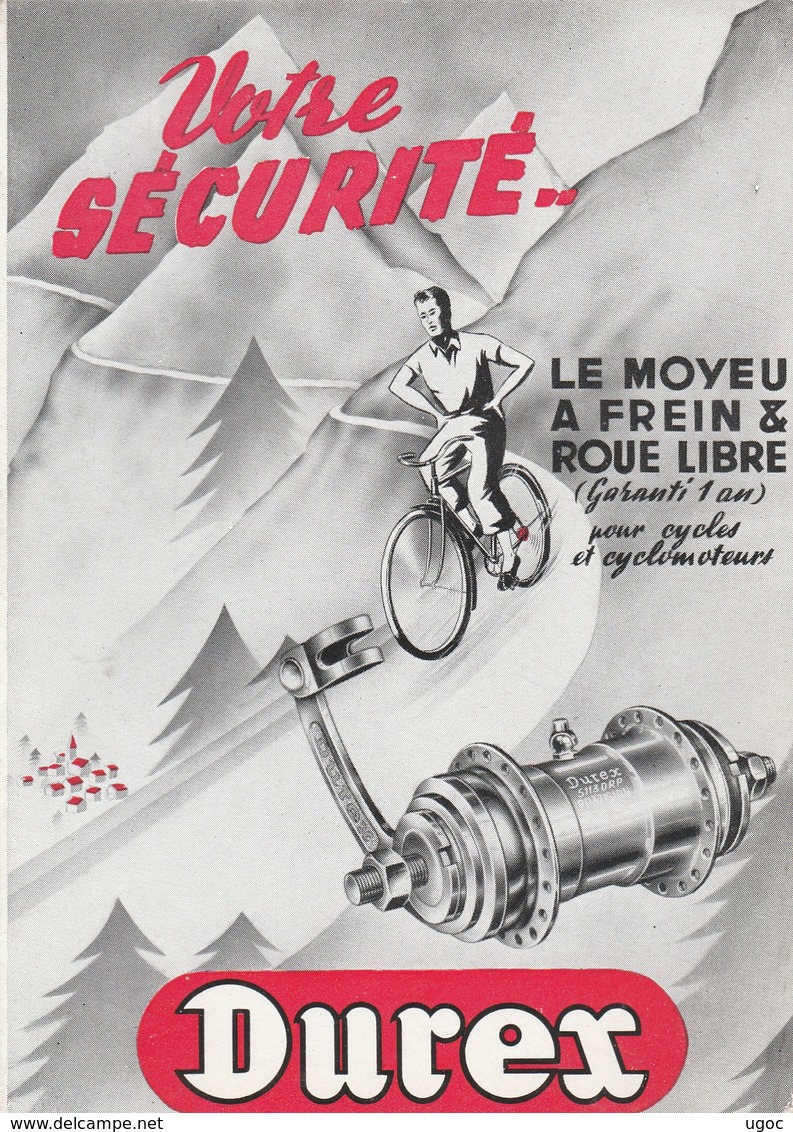 - CARTE PUBLICITAIRE Moyeu DUREX Pour Cycles Et Cyclomoteurs - 166 - Cyclisme