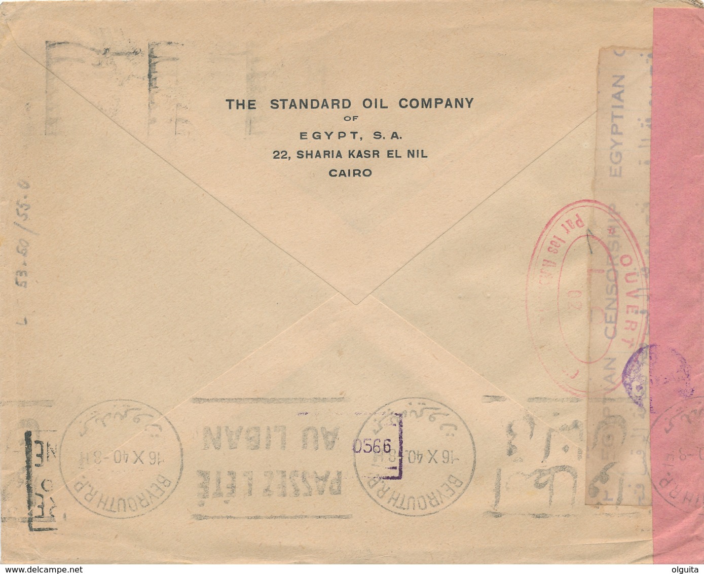 DDW 029 -- EGYPT WWII CENSORSHIP - Cover Franked CAIRO 1940 To BEYROUTH - Double Censored Egypt And Lebanon - Lettres & Documents