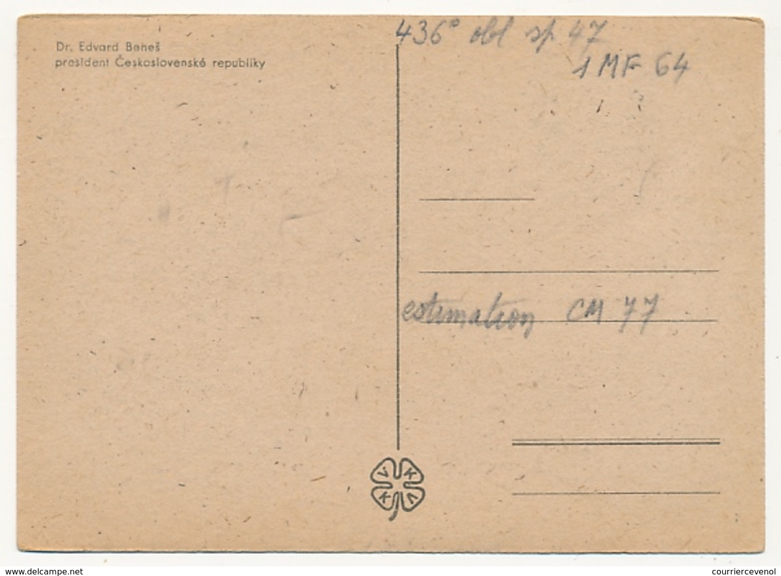 TCHECOSLOVAQUIE - Carte Maximum - Président Eduard BENES - 1947 - Lettres & Documents