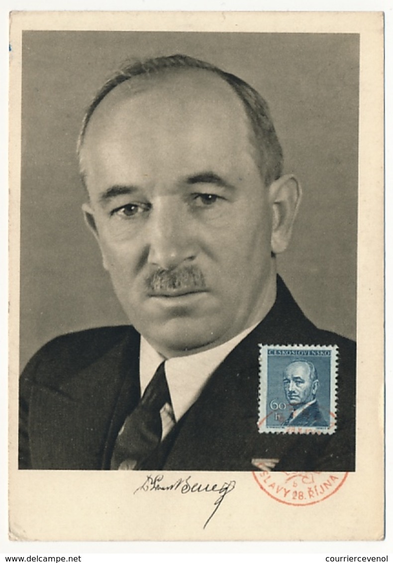 TCHECOSLOVAQUIE - Carte Maximum - Président Eduard BENES - 1948 - Cartas & Documentos