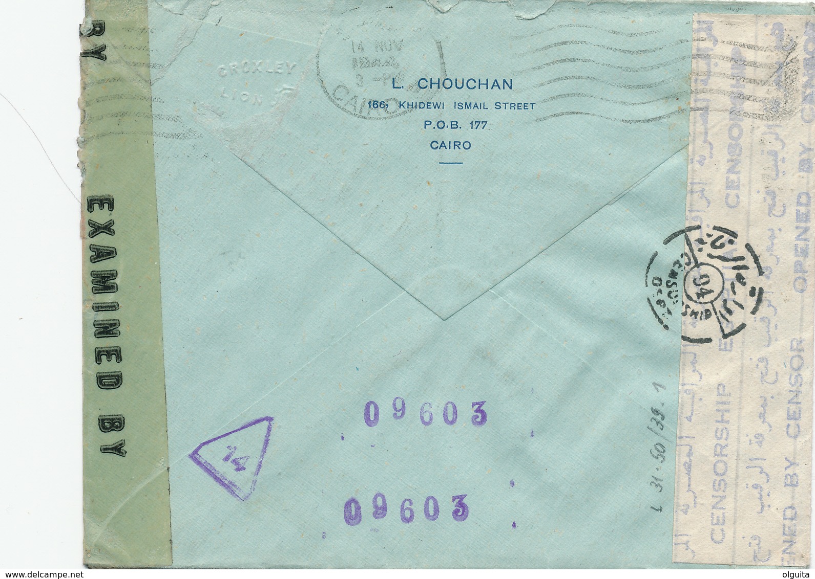 DDW 030 -- EGYPT WWII CENSORSHIP - Air Mail Cover Franked CAIRO 1944 To USA - Double Censored Egypt And USA - Lettres & Documents