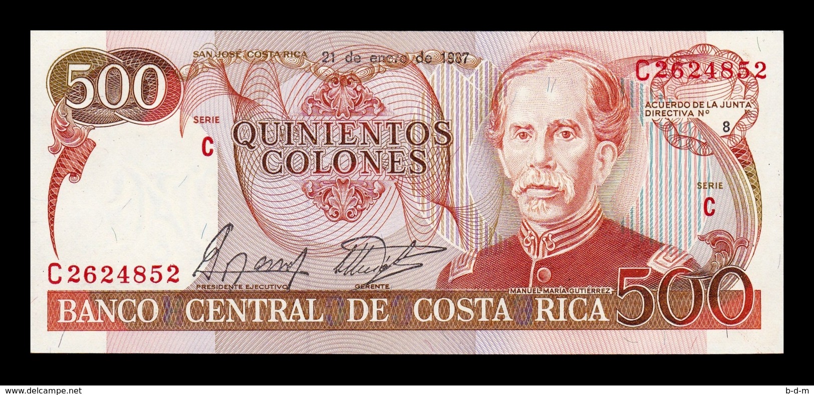 Costa Rica 500 Colones 1987 Pick 255 SC UNC - Costa Rica