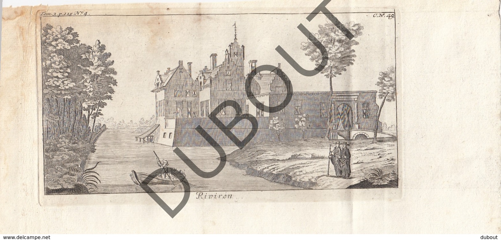 Originele Kopergravure Kasteel Van RIVIREN 18de Eeuw  (J192) - Historische Dokumente