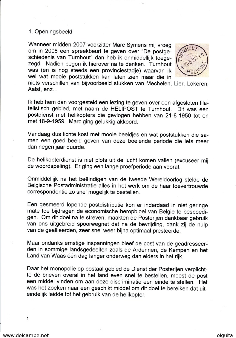 999/25 -- ARTIKEL / SPREEKBEURT De Helipost Te TURNHOUT , 14 Blz ,  2008 , Door Mon Romer - Luftpost & Postgeschichte