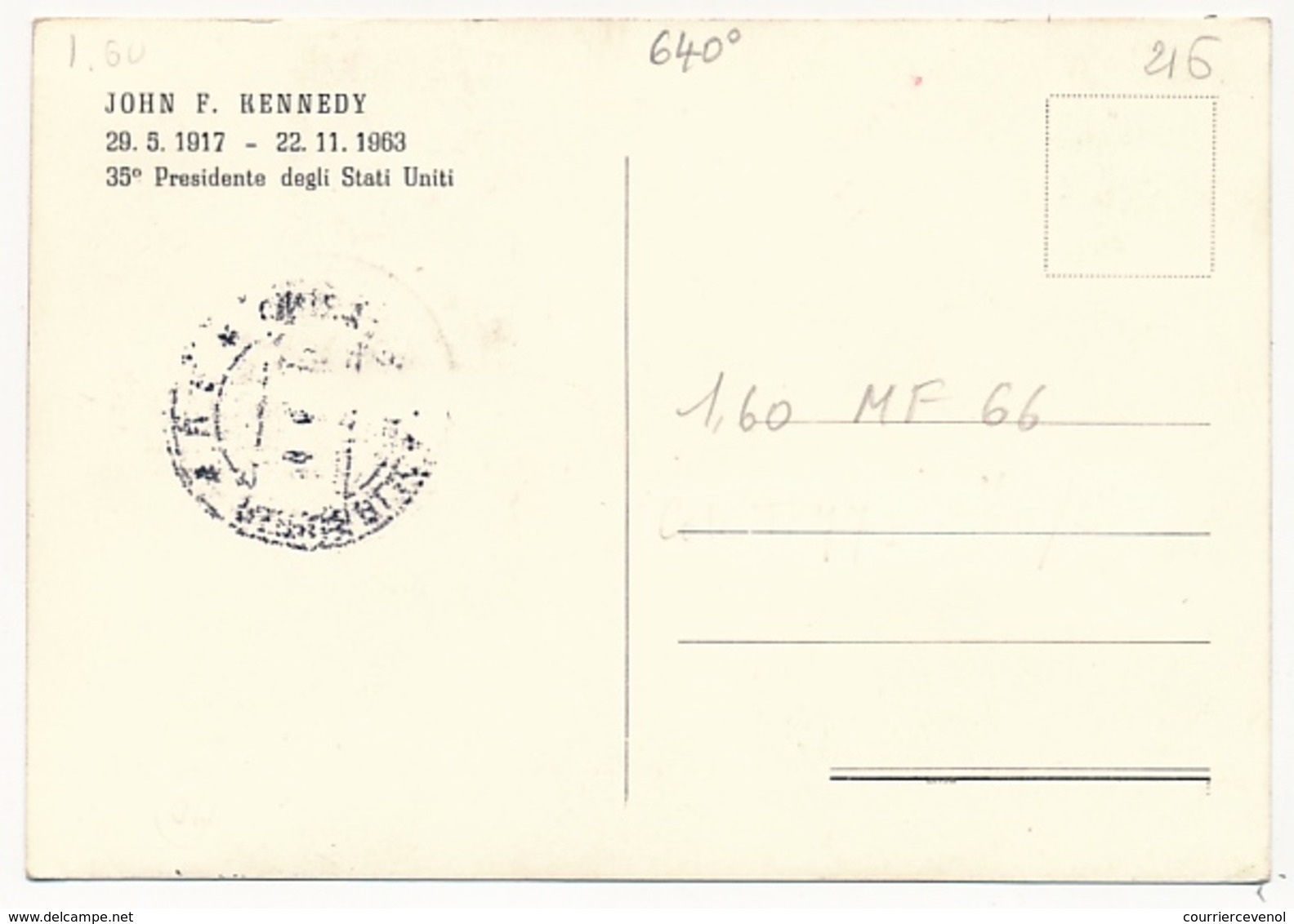 SAINT MARIN - Carte Maximum - 70 L. JOHN F. KENNEDY - Saint Marin 1965 - Kennedy (John F.)