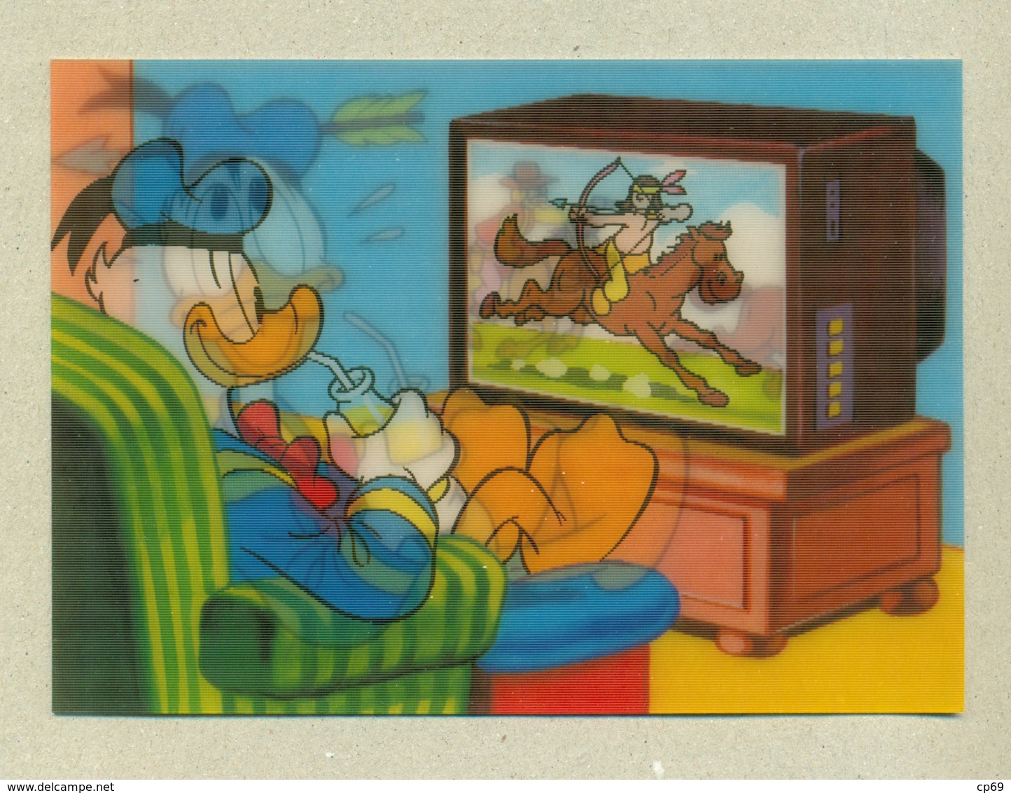 WALT DISNEY Carte En Relief 3D Lenticulaire Lenticular Donald Duck Canard Télévision Television PS-211 En TB.Etat - Other & Unclassified