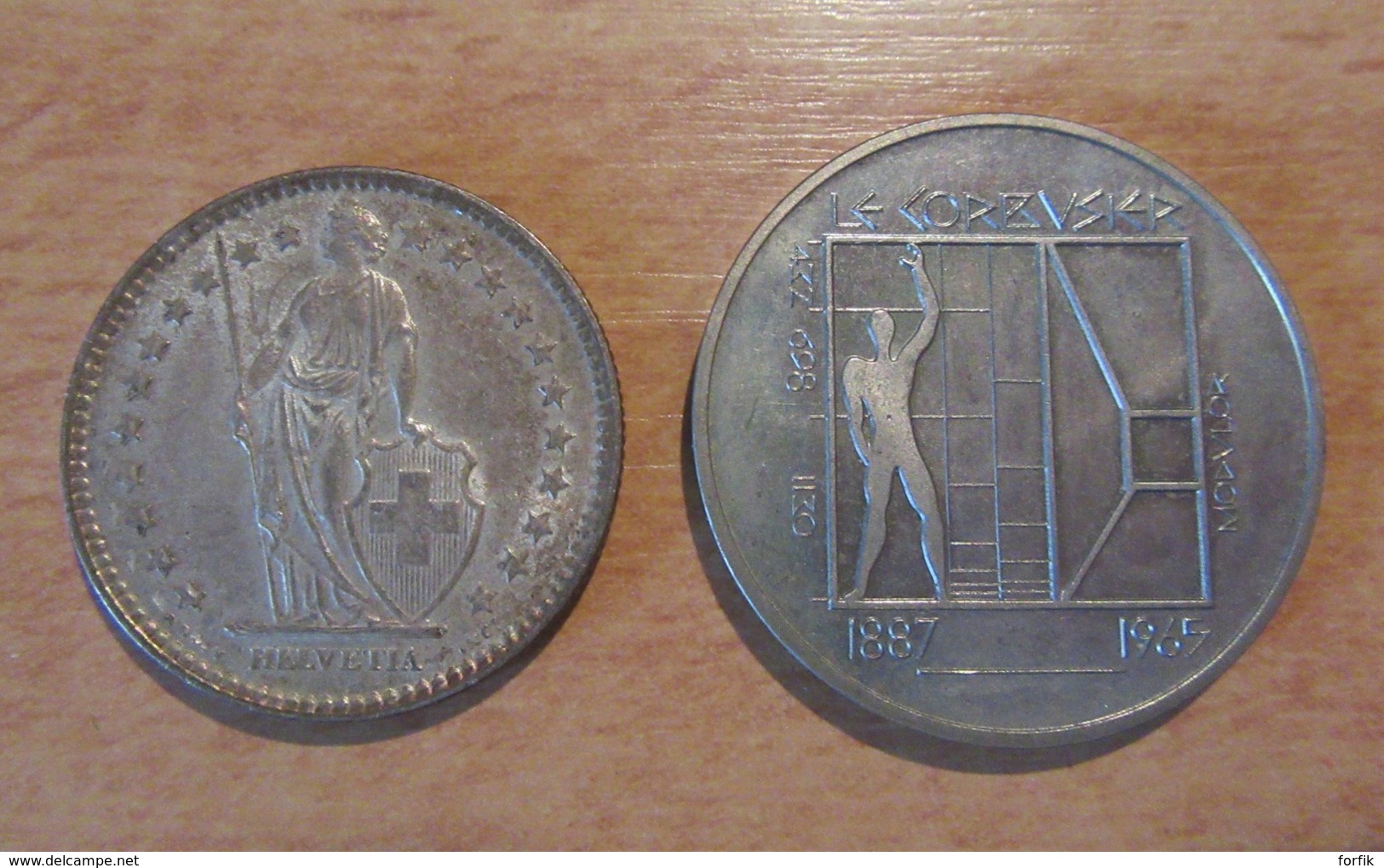 Suisse - 2 Monnaies : 2 Francs 1964 En Argent Et 5 Francs 1987 Commémorative Le Corbusier - Autres & Non Classés