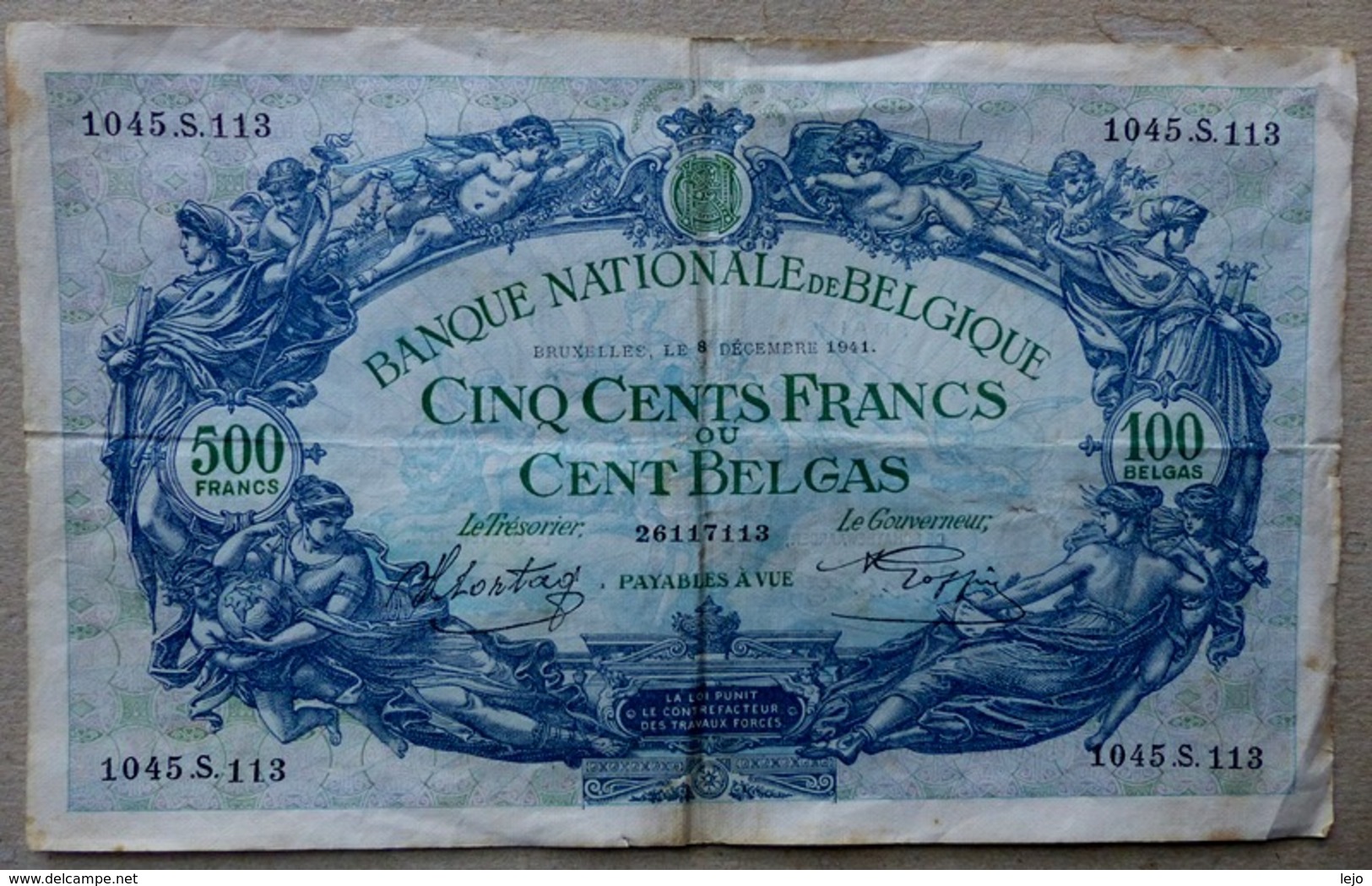 500 Frank Of 100 Belga's 08.12.1941 - 500 Francs-100 Belgas