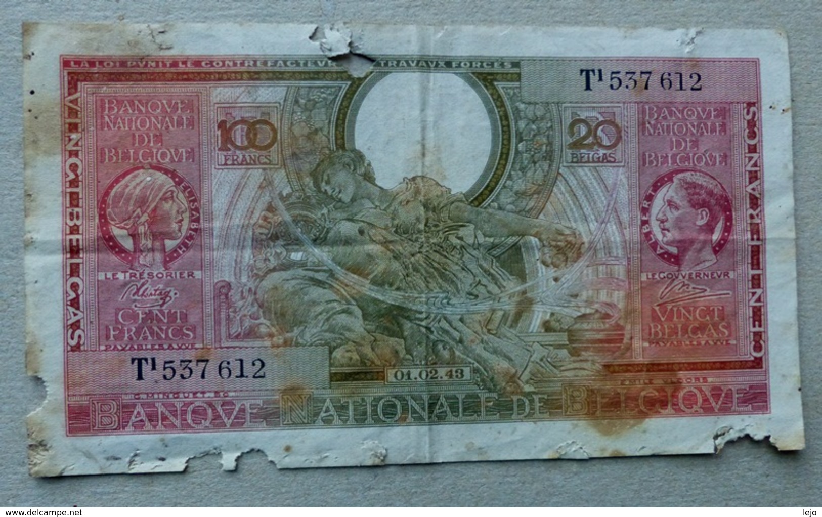 100 Frank Of 20 Belga's 01.02.1943 - 100 Francs & 100 Francs-20 Belgas