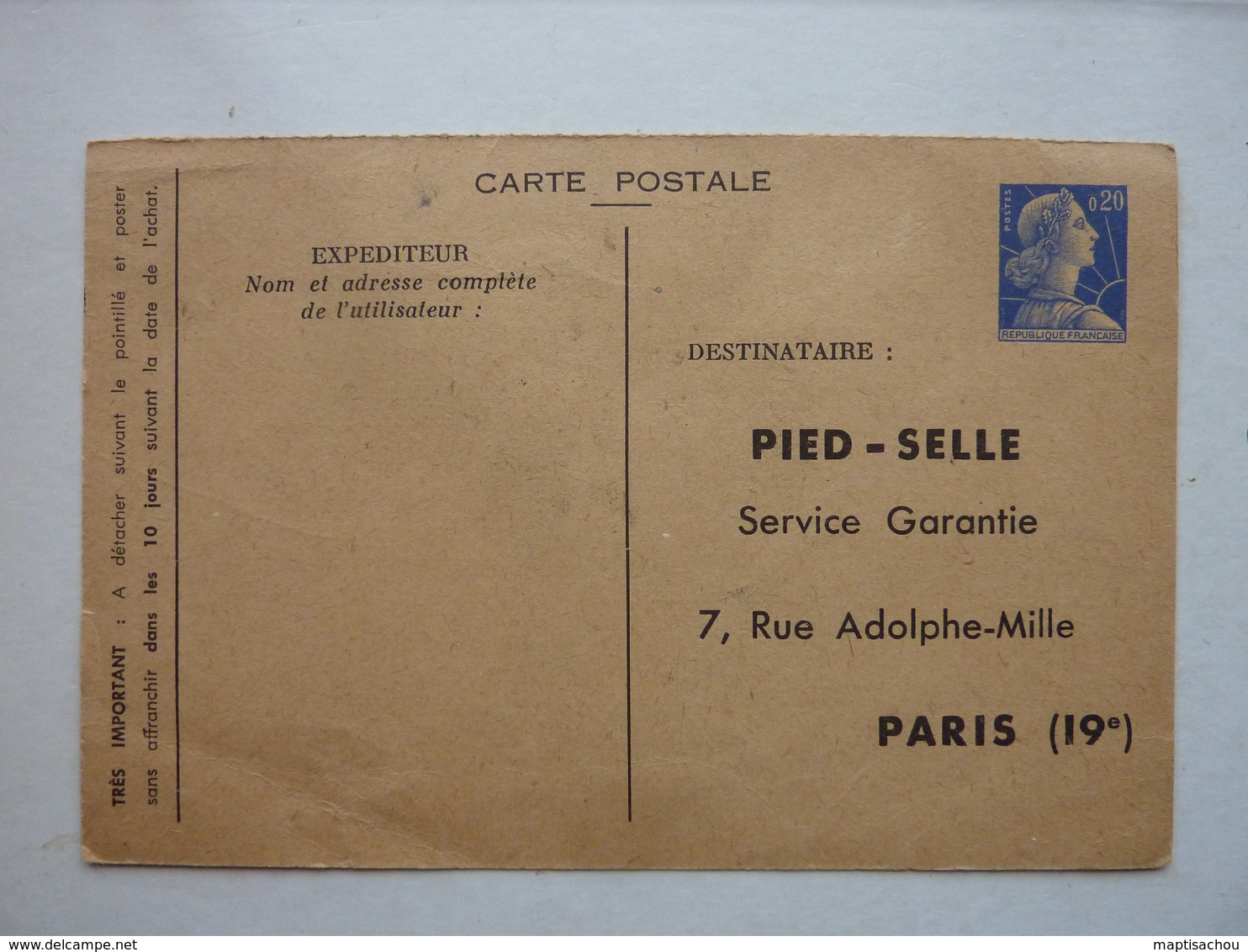 Entier 0,20 Fr Muller, Timbré Sur Commande Pied-Selle - Standard Postcards & Stamped On Demand (before 1995)