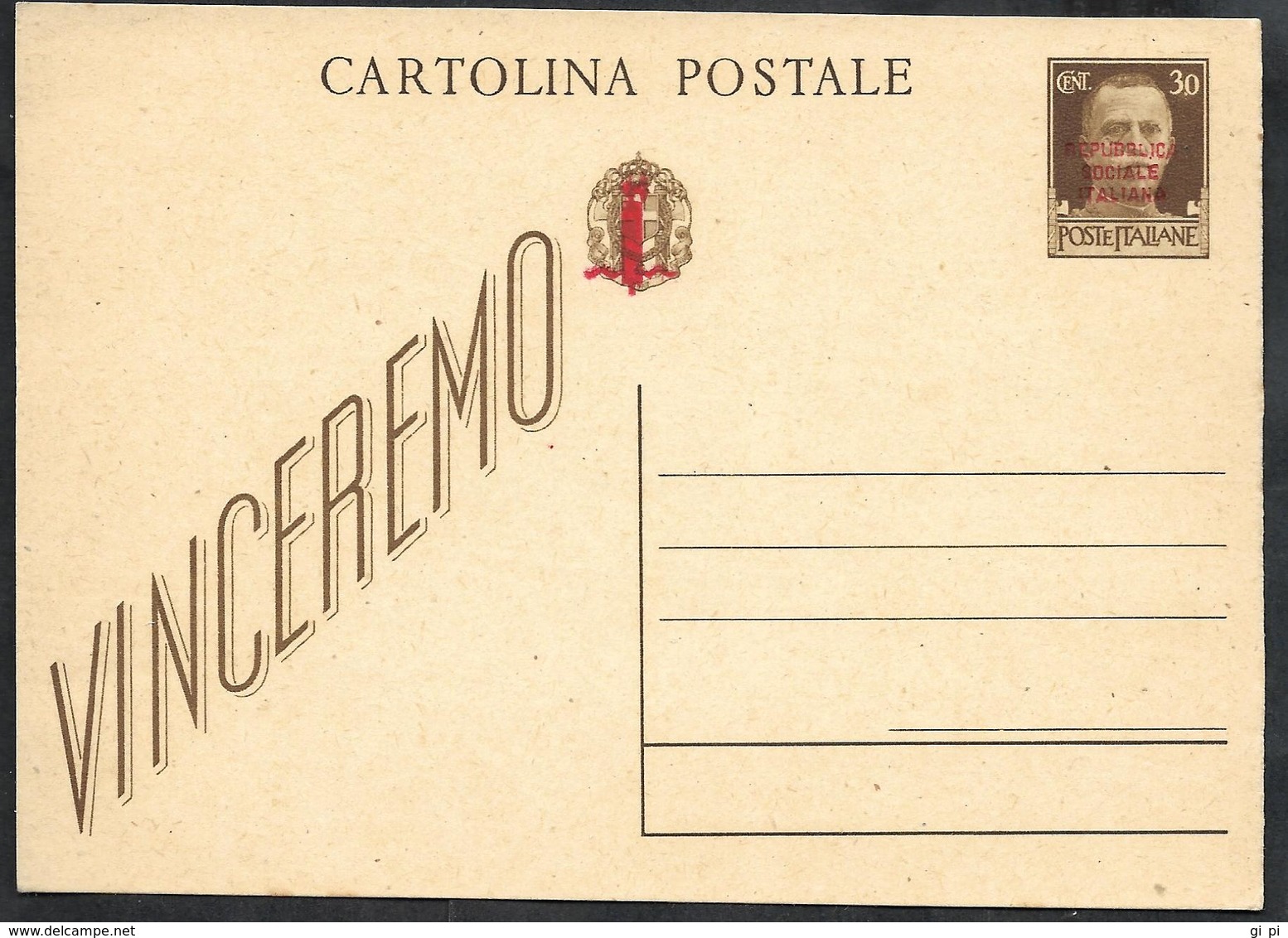 W318  - INTERO POSTALE 30 C. VINCEREMO SOPRASTAMPATO R.S.I. - Ganzsachen