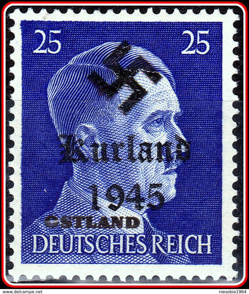 WW2 - Deutshe Post Osten - OSTLAND Adolf Hitler Head  Stamp with Overprint Kurland 1945 Deutshe Post Osten OSTLAND