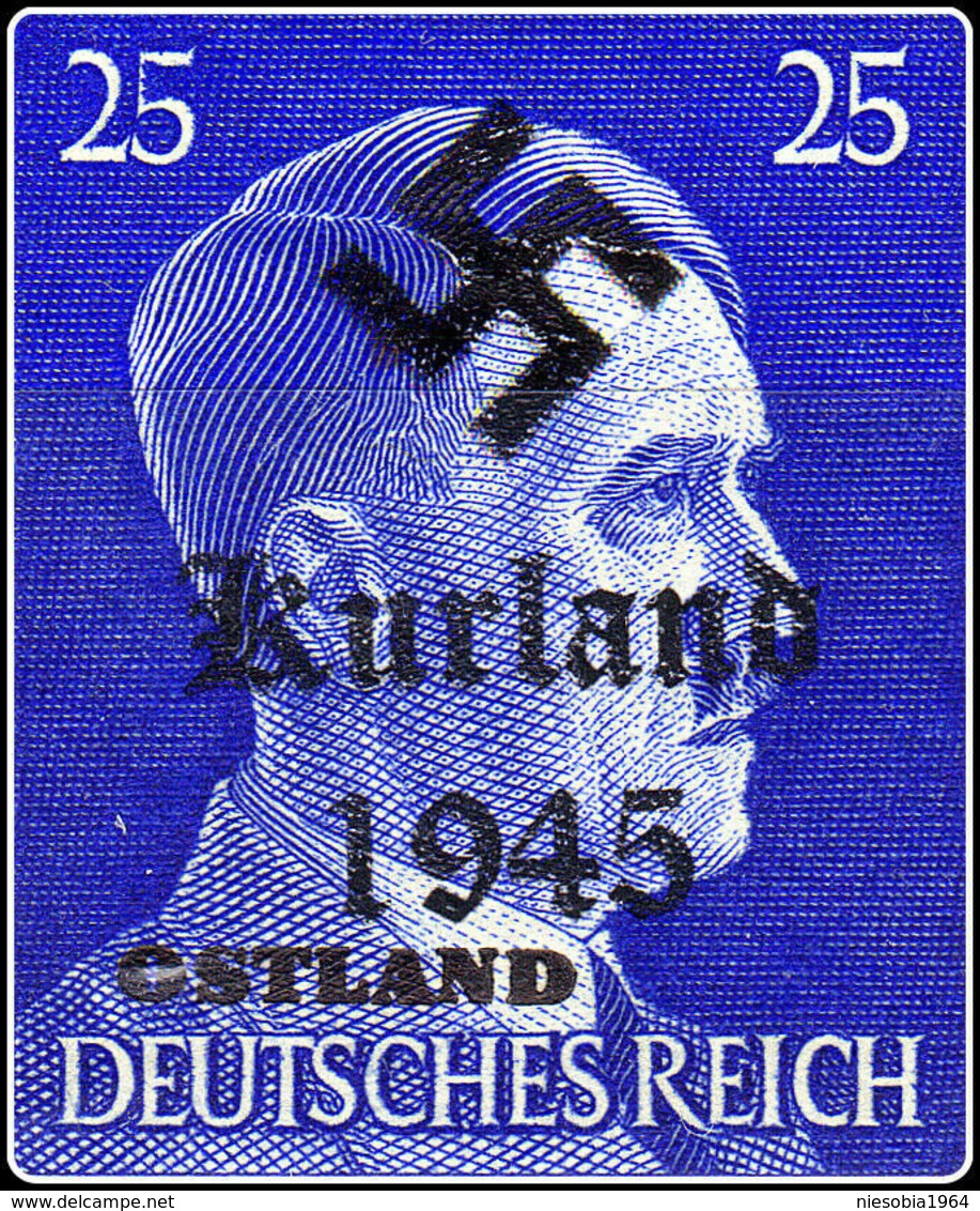 WW2 - Deutshe Post Osten - OSTLAND Adolf Hitler Head  Stamp with Overprint Kurland 1945 Deutshe Post Osten OSTLAND