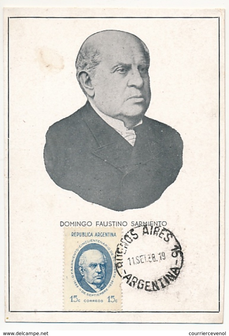 ARGENTINE - Carte Maximum - 15c Domingo Faustino SARMIENTO - 1938 - Briefe U. Dokumente