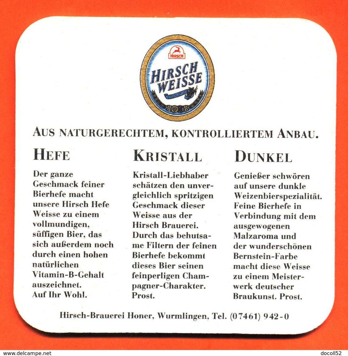 Sous Bock - Coaster Bière Hirsch Weisse Brasserie En Allemagne - Bière Blanhe - Beer Mats