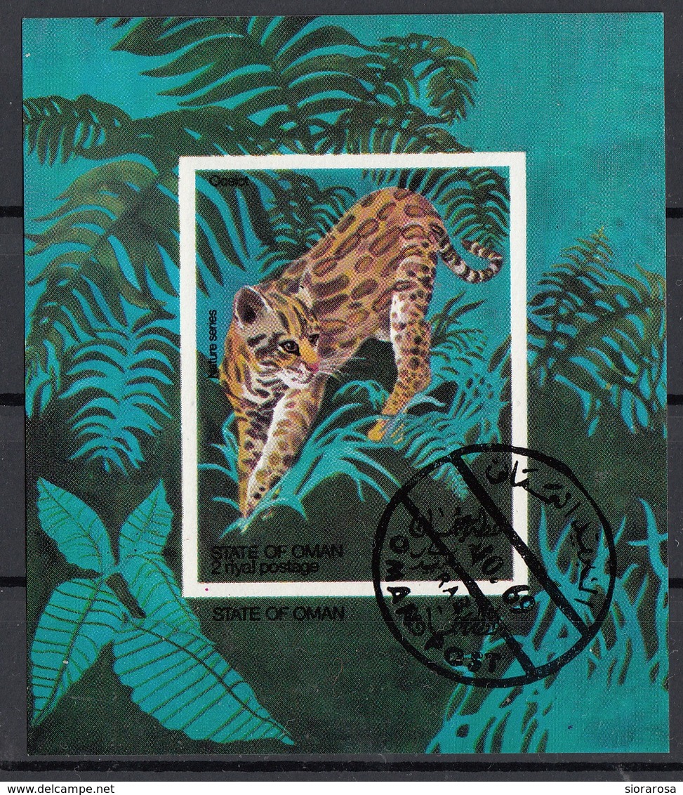 Oman 1969 Felini Leopardo Ocelot Leopardus Pardalis Sheet Imperf. CTO - Felini