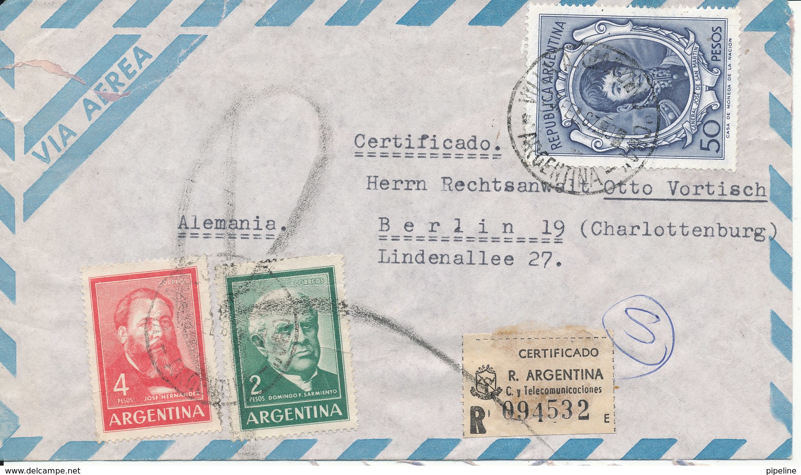 Argentina Registered Air Mail Cover Sent To Germany 23-2-1967 - Airmail