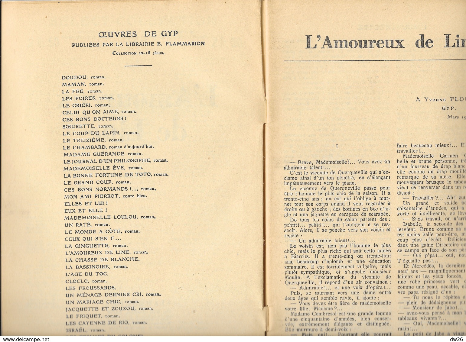 Brochure Select-Collection - GYP (Sibylle Riquetti De Mirabeau): L'Amoureux De Line, Roman Flammarion - Autres & Non Classés