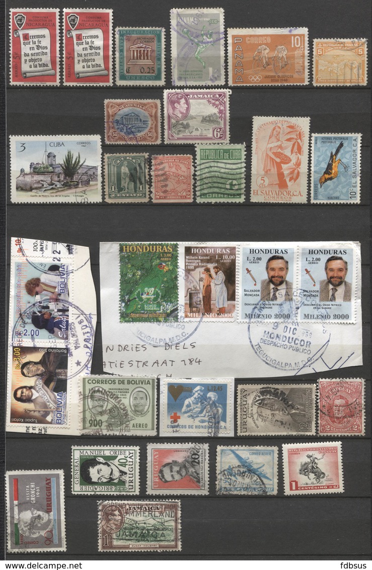 30 Stamps Restant Collection South America Countries  - Dubbels + 6 Stamps On Fragment Cuba Bolivia Panama Etc - Autres - Amérique