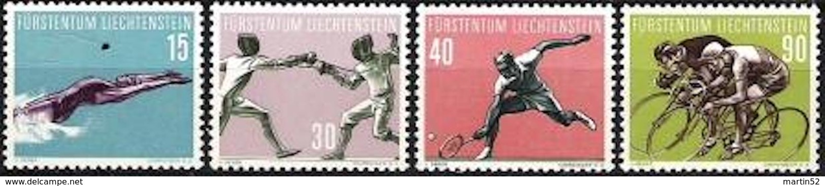 Liechtenstein 1958: Sport V Natation Escrime Tennis Cyclisme Zu 309-312 Mi 365-368 Yv 327-330* Falz MLH (Zu CHF 30 -50%) - Unused Stamps