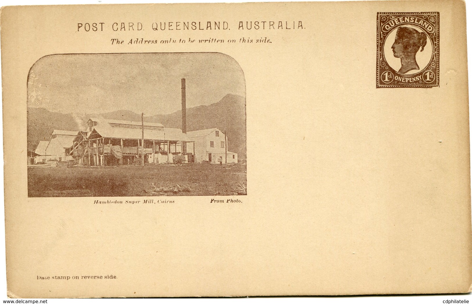 AUSTRALIE ENTIER POSTAL NEUF ILLUSTRATION HAMBLEDON SUGAR MILL CAIRNS (POST CARD QUEENSLAND AUSTRALIA) - Postwaardestukken