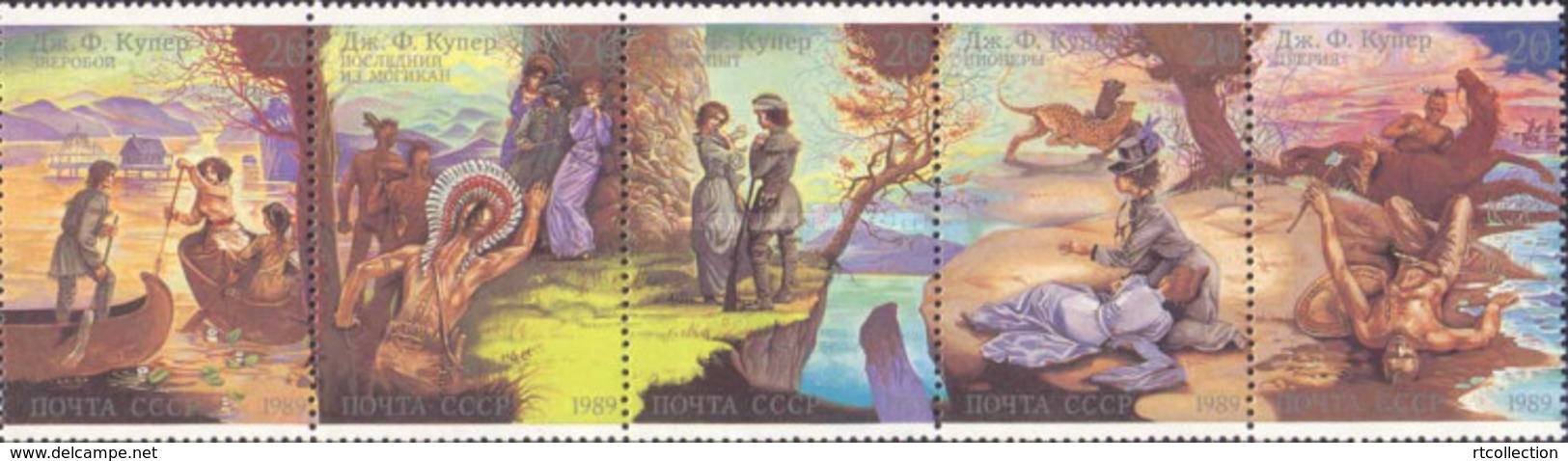 USSR Russia 1989 200th Birth Anniv J. F. Cooper Scenes Art Theater Writers Literature Authors Horses Hunter Stamps MNH - Horses