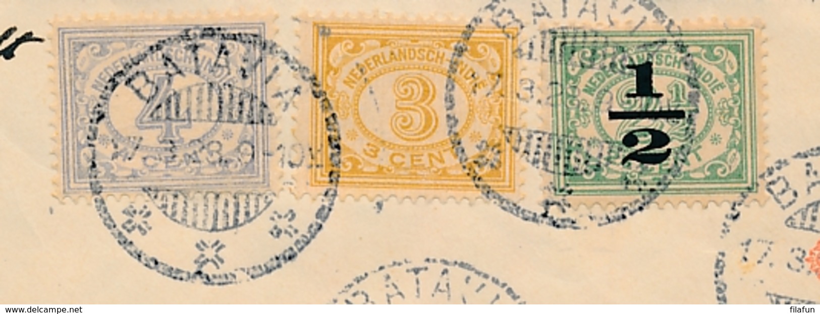 Nederlands Indië - 1923 - 12,5 Cent Wilhelmina, Envelop G46 Met Tricolore Bijfrankering Van Batavia Naar Hanau / Dld - India Holandeses