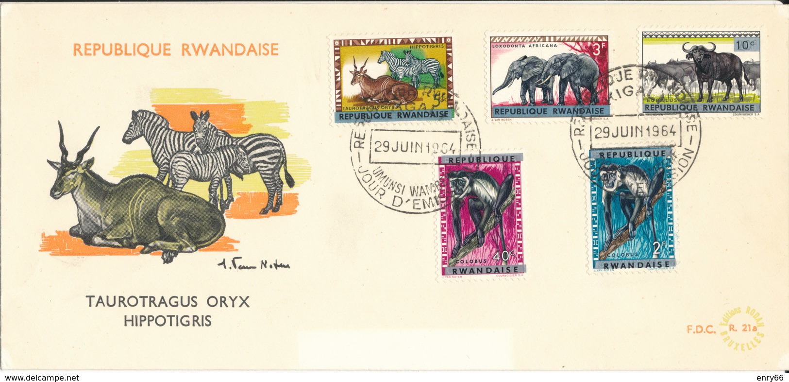 RWANDA FDC   1964 TAUROTRAGUS ORYX HIPPOTIGRIS - 1990-…